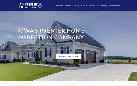 Panoptic Inspections home page with the headline “Iowa’s Premier Home Inspection Company” and a Schedule Inspection button